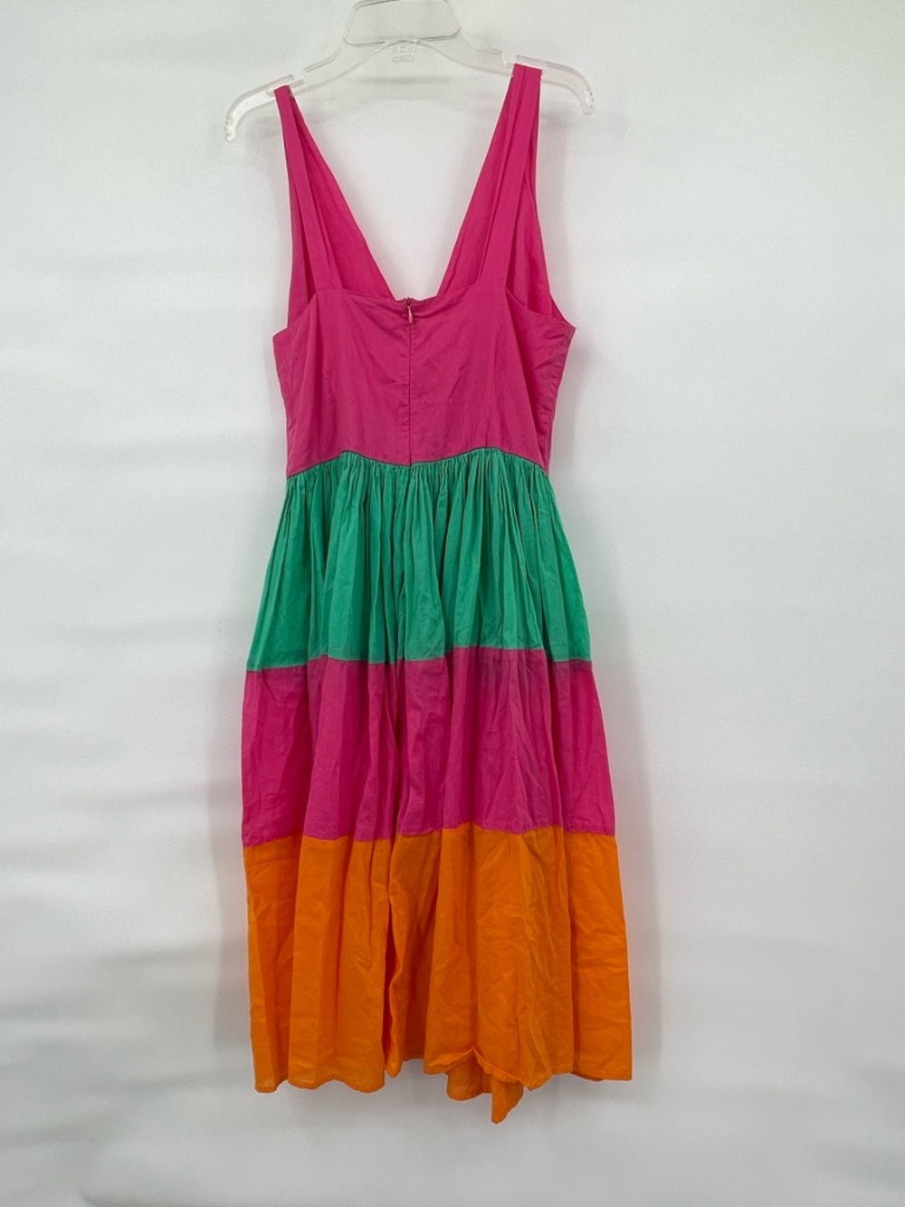 Mira cotton color block pink orange green summer dress - Picture 2 of 6